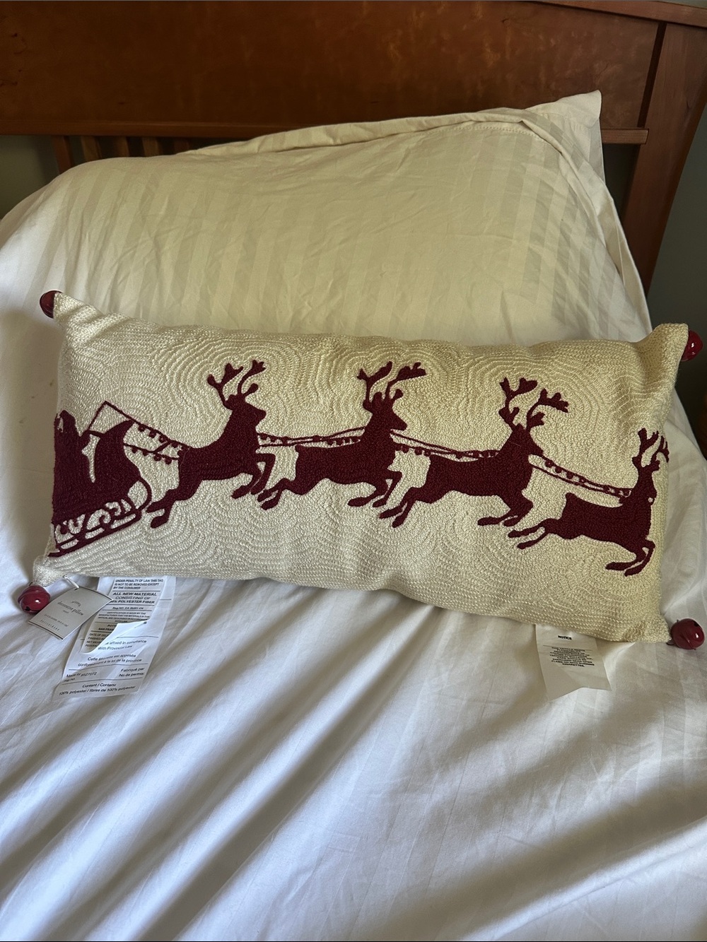 Pottery Barn Santa's Sleigh Embroidered Pillow